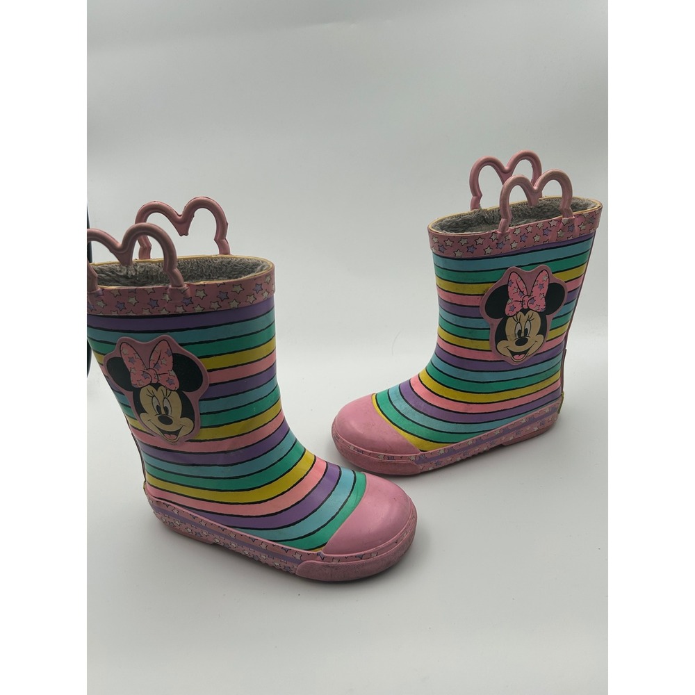 Disney Western Chief Minnie Mouse Rainbow Stripe Rain Boots Girls Size 9/10